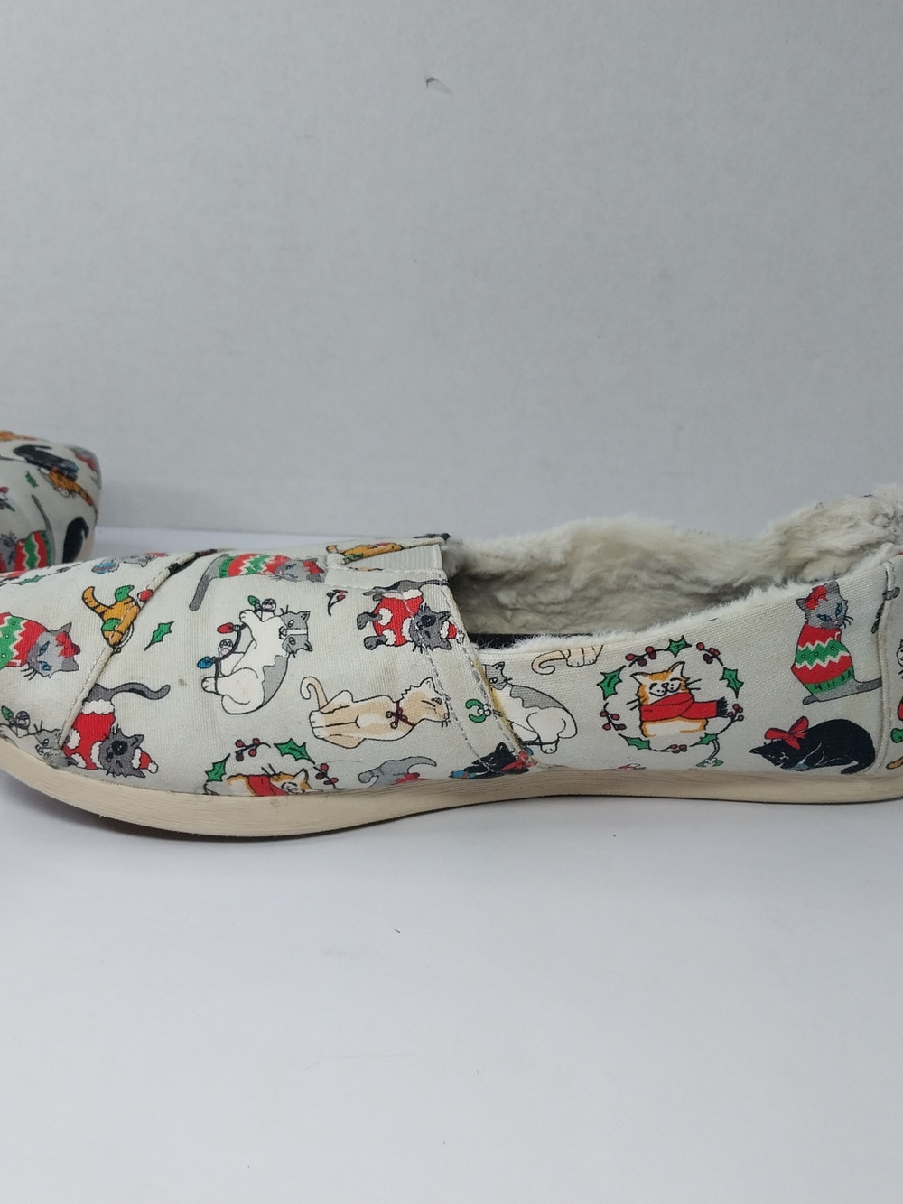 Toms Christmas Holiday Cats Belmont Shoes Gray Flats Women’s Size 8.5 Kitty Cat - Picture 8 of 10